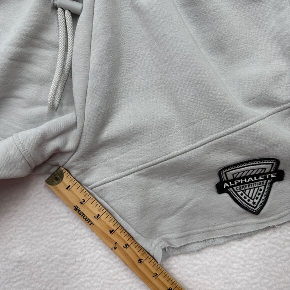 Alphalete Sweat Shorts Athletic Gym Drawstring Pockets Patch Piping Gray Mens S - Picture 11 of 11